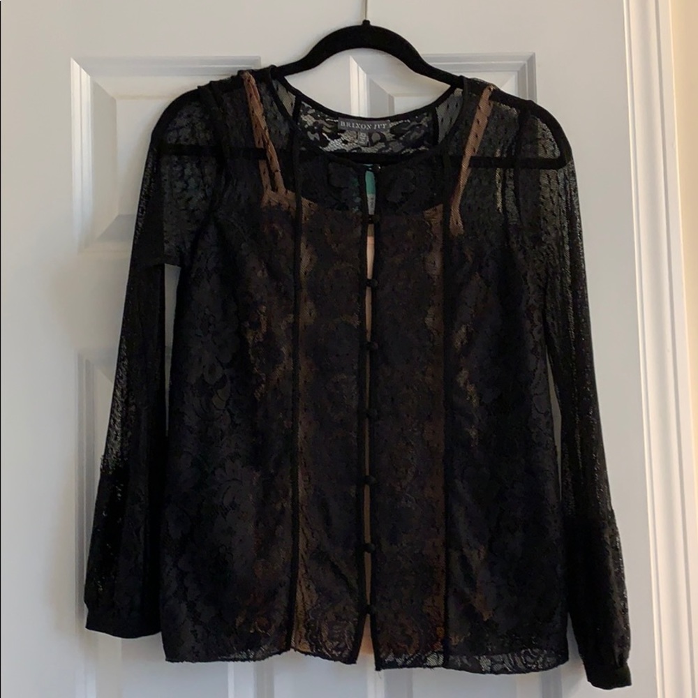 Brixon Ivy Black and Tan lace button up shirt